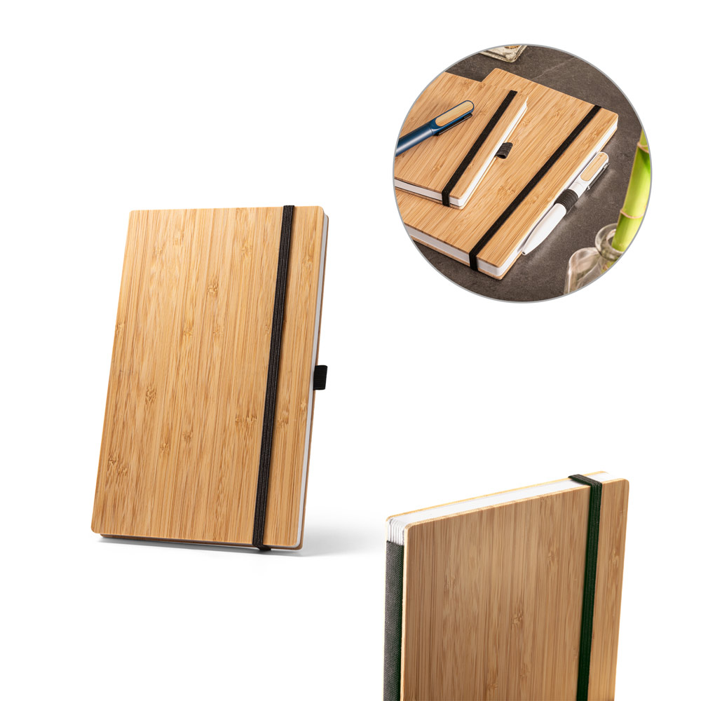 RD 93582-Caderno personalizado de capa e contracapa em placa de bambu tamanho 21 x 14 cm