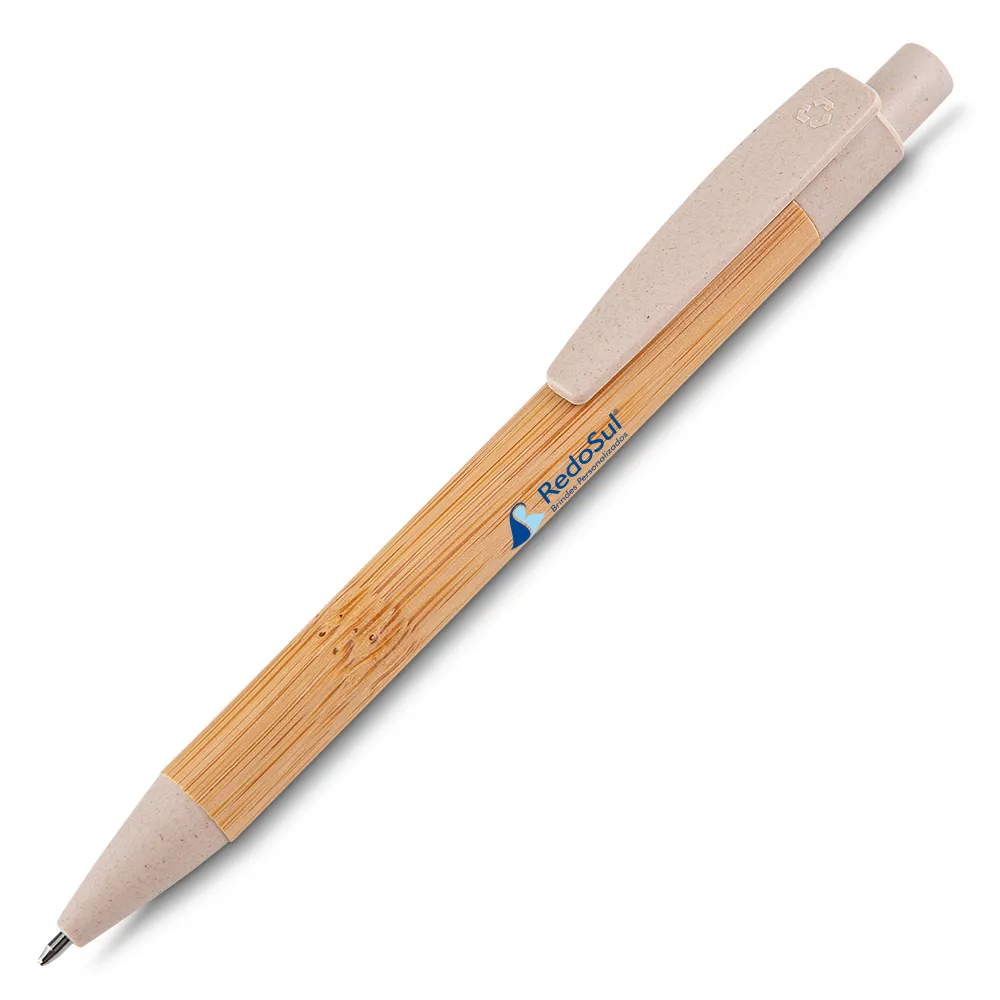 Caneta de bambu personalizada com estojo