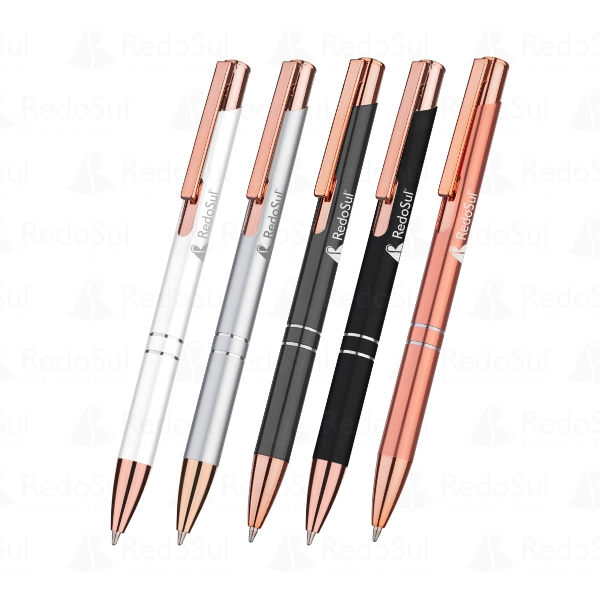 RD 3890 RO-Caneta Metálica Personalizada com detalhe dourado