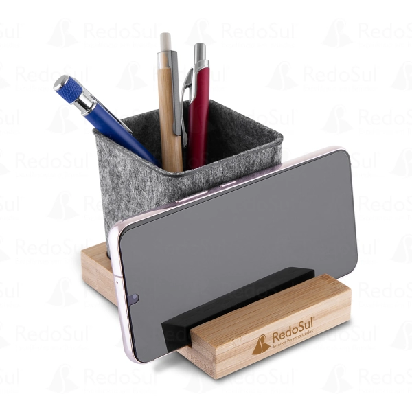 RD 8110120-Porta Objetos e Smartphone em feltro e Bambu Personalizado