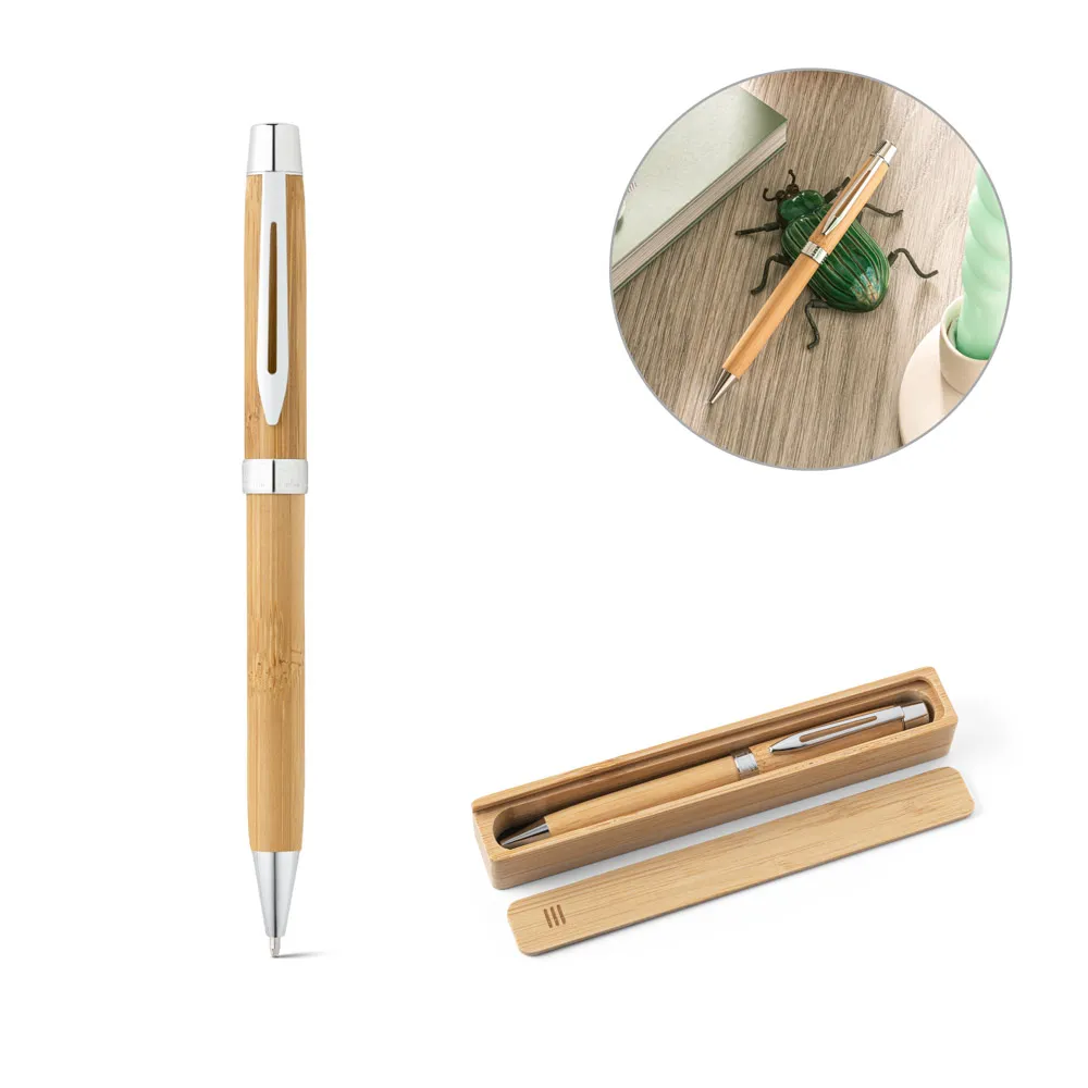 Caneta Esferográfica twist de bambu com escrita em azul