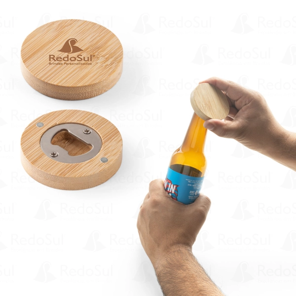 Porta copos personalizado em bambu com descapsulador