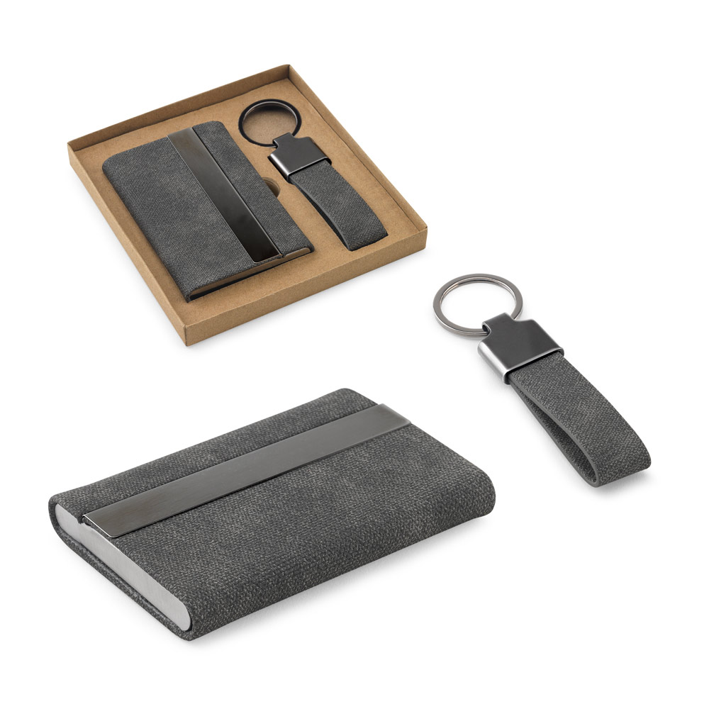 RD 95100-Kit porta-cartões e chaveiro em metal e poliéster reciclado