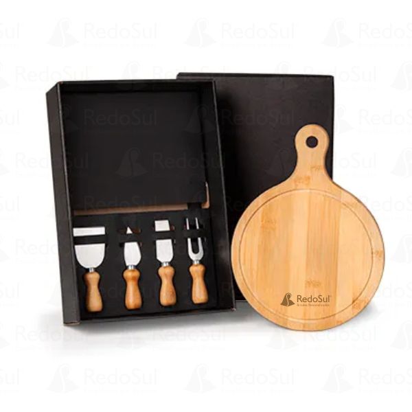 Kit Para Queijo personalizado em Bambu e Inox