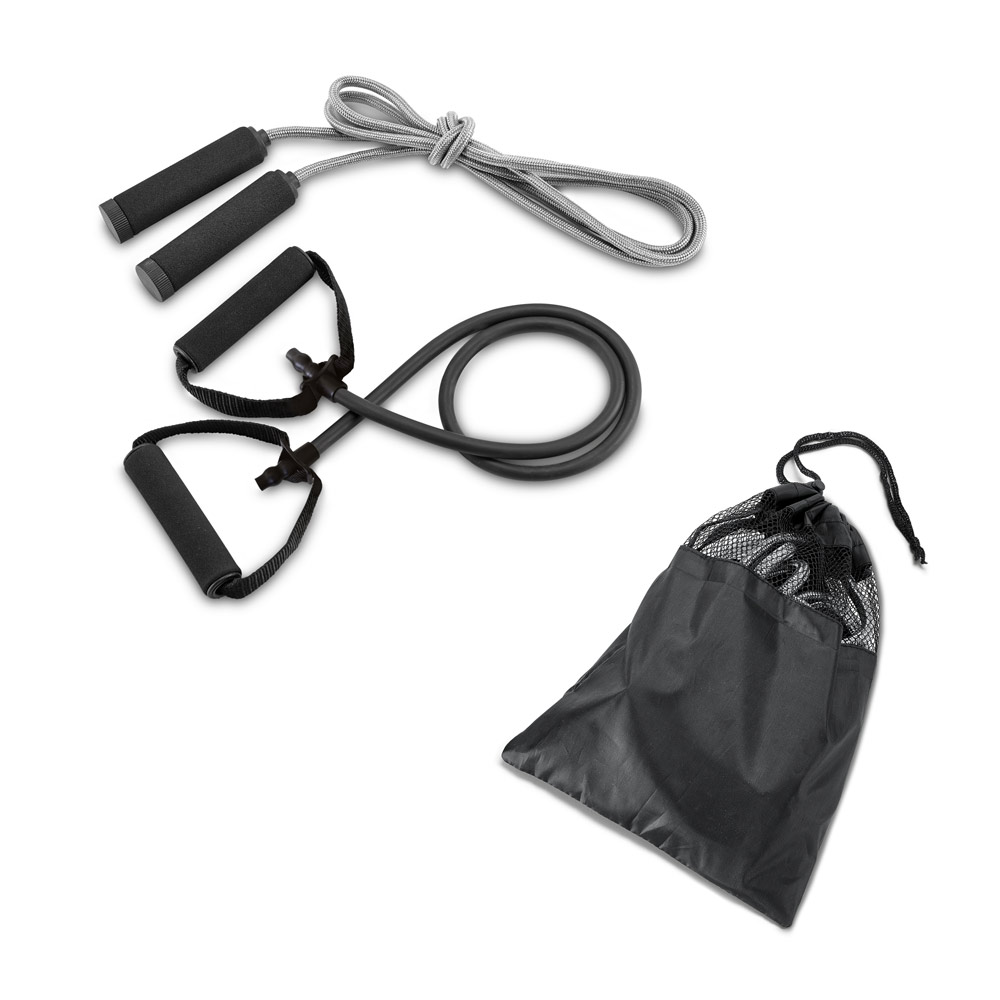 RD 98086-Kit fitness personalizado composto por elástico e corda de pular